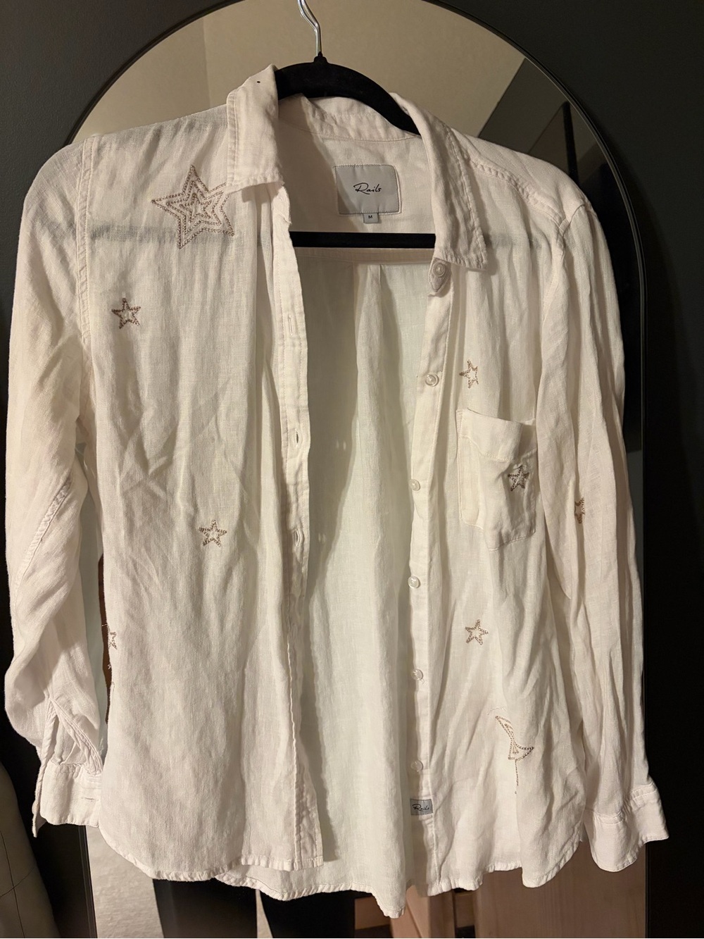 Rails White Star-Embroidered Button-Down Shirt -
Gold embroidered stars